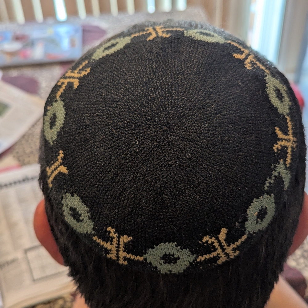 Black, White, & Baby Blue Geometric Kippah. Hand Crafted. Jewish. Made In Israel